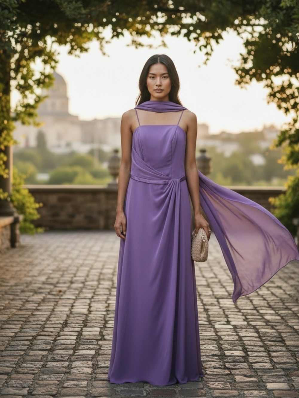 Belsoie Lavender Spaghetti Strap Bridesmaid Dress Size 8 with Shawl